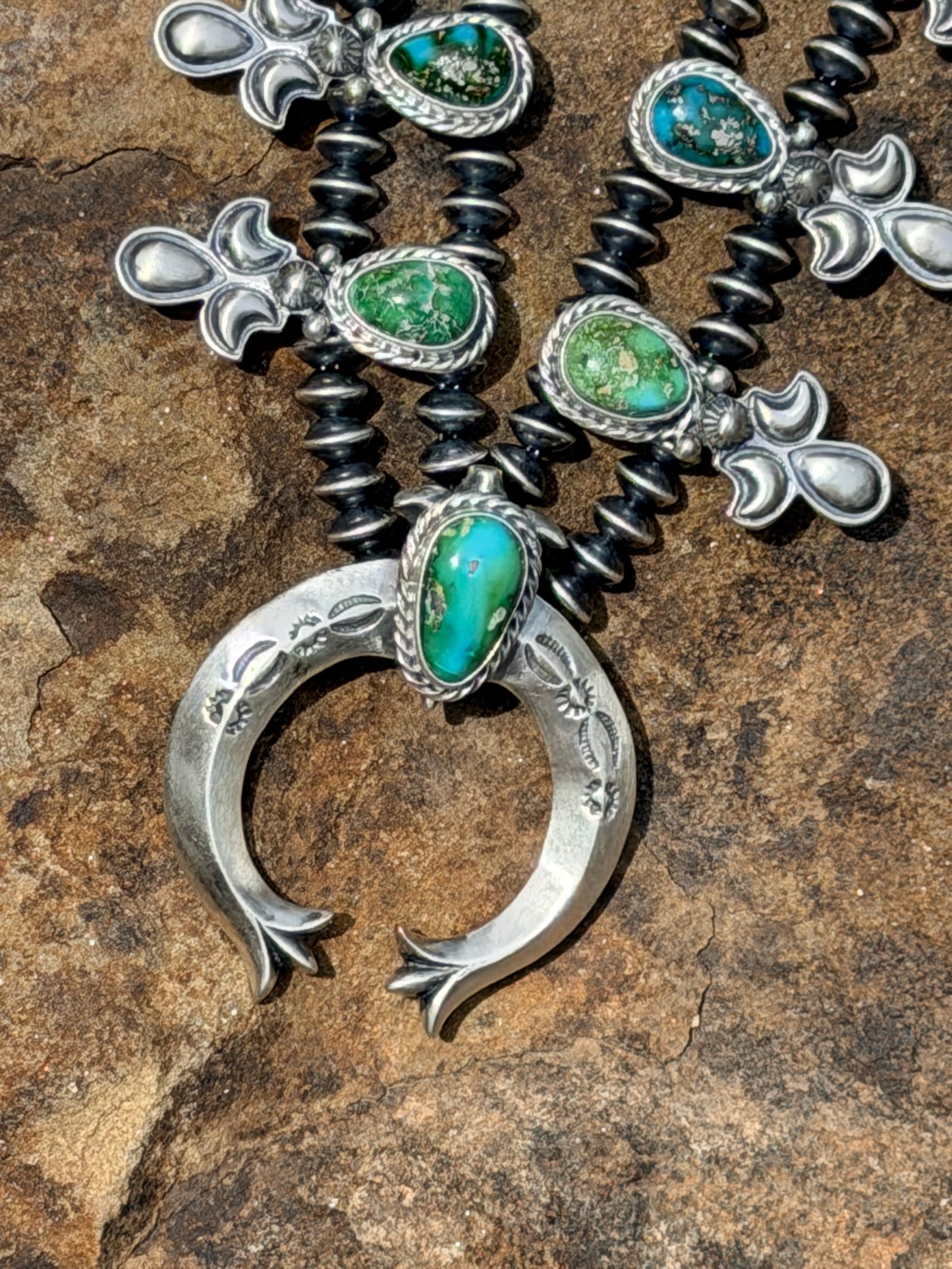 Adrienne Gordon Sonoran Mountain Turquoise & Sterling Silver Squash Blossom Necklace Set