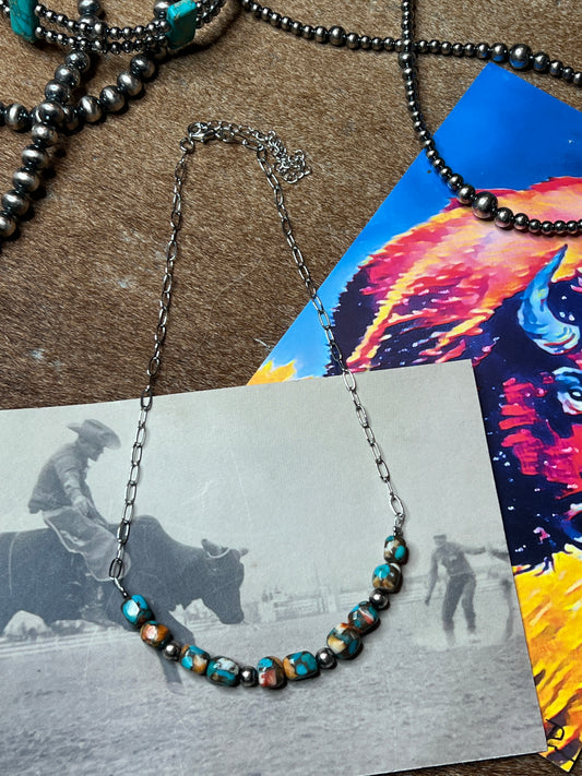 Turquoise & Spiny Oyster Pearl Necklace