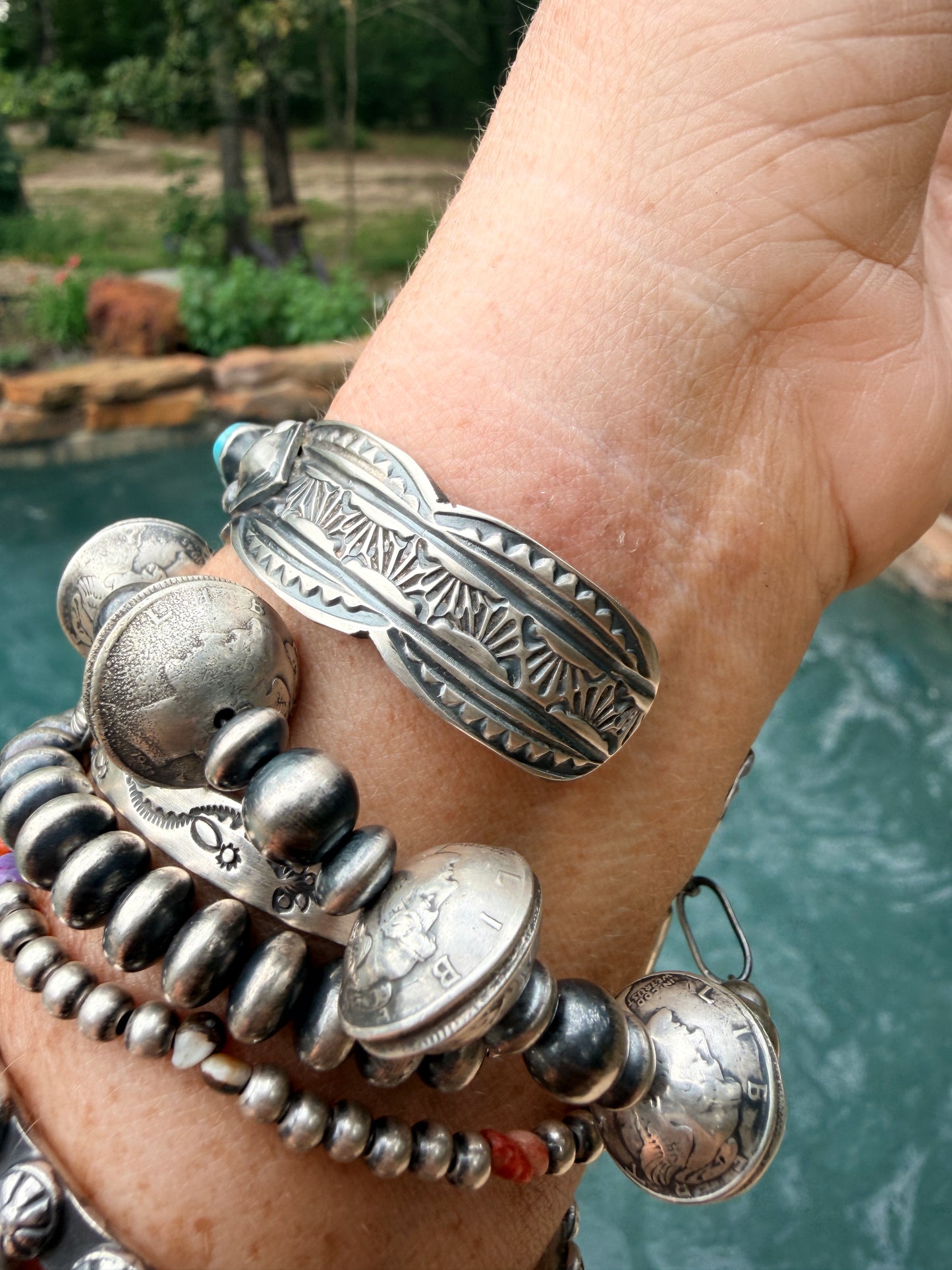 Authentic Native American Blue Ridge  Turquoise Cuff by Tillie Jon