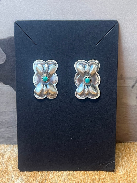 Authentic Sterling Silver Turquoise Concho Post Earrings