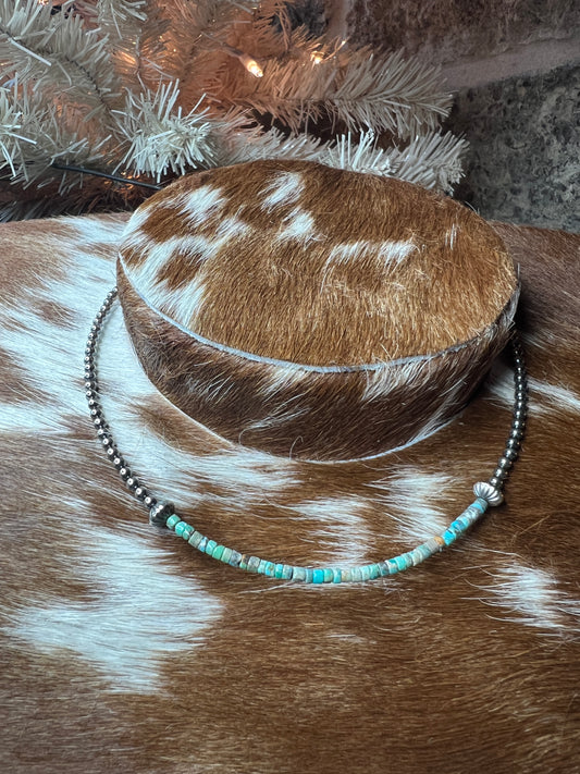 Blue-Green Turquoise Heishi Choker – 14"