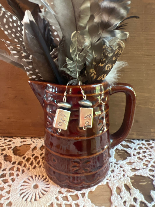 Authentic Handmade and stamped Native made barrel and saucer bead earrings