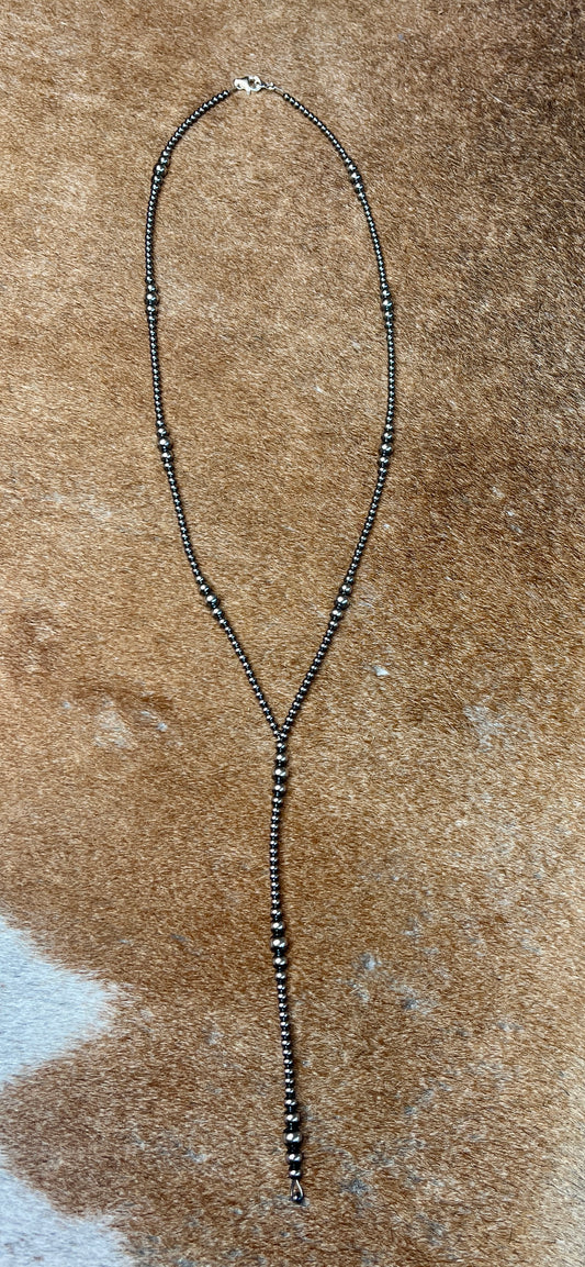 3-6mm Graduated Silver Pearl Lariat
Necklace 26"