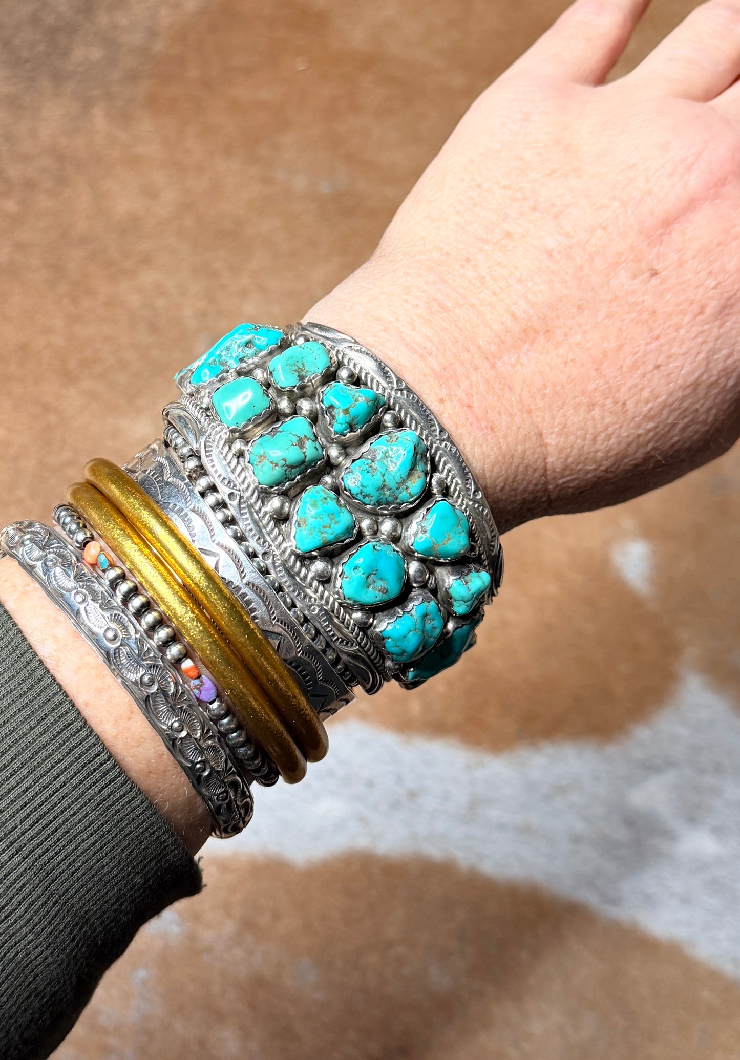 Native American Sterling Silver and Rough Turquoise Nugget Cuff Bracelet