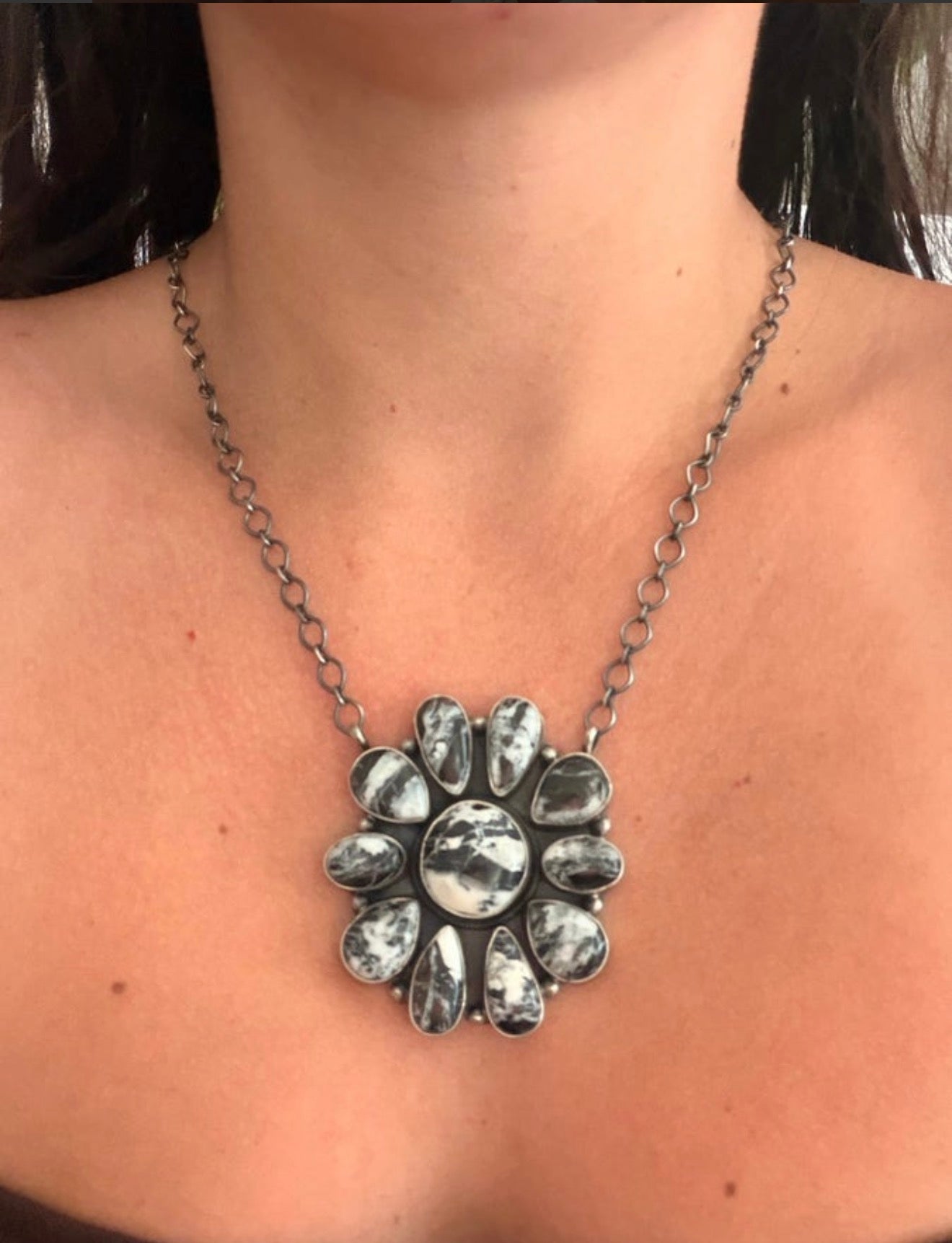 Native Made White Buffalo & Sterling Silver Necklace