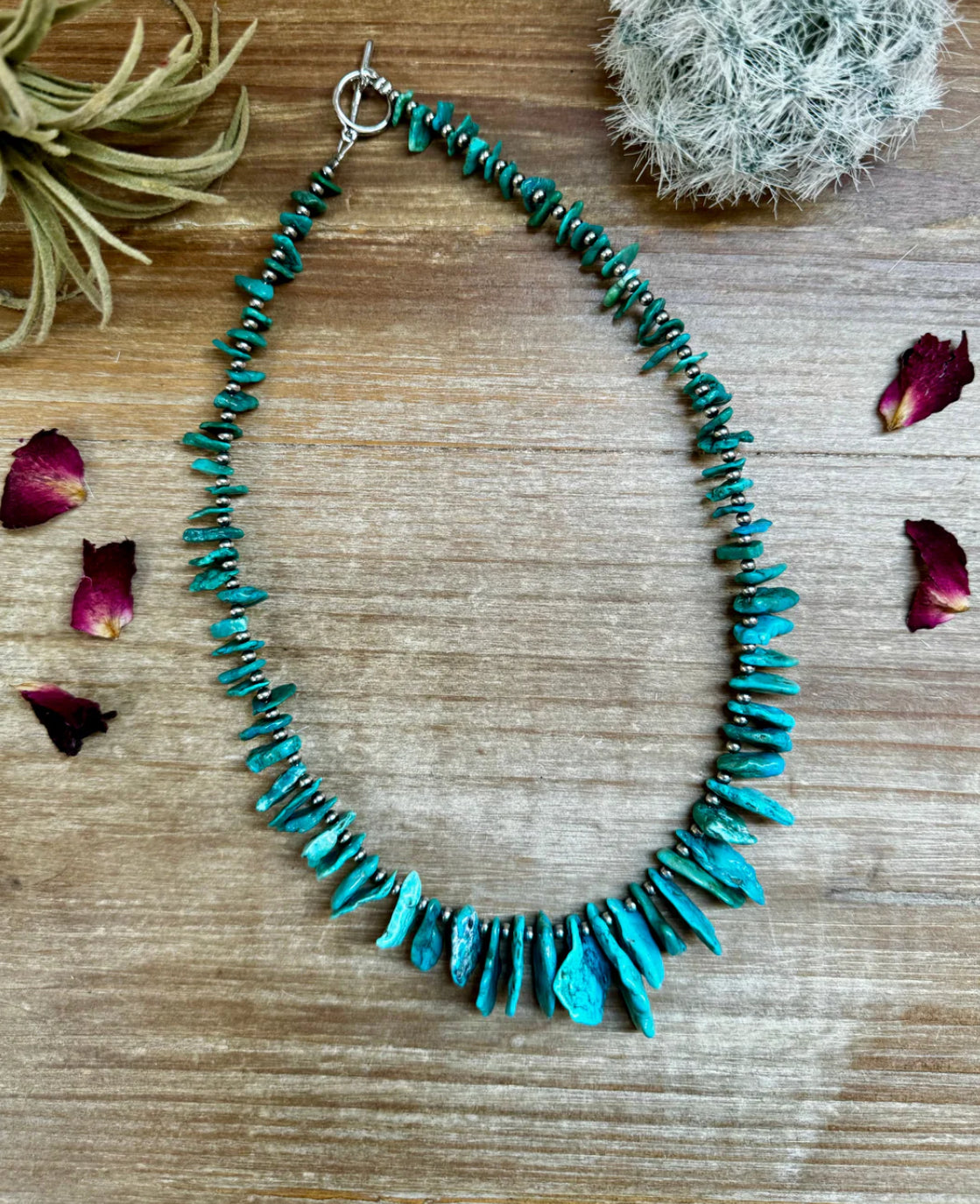 19 inch American Turquoise with 3mm Sterling Silver Pearls