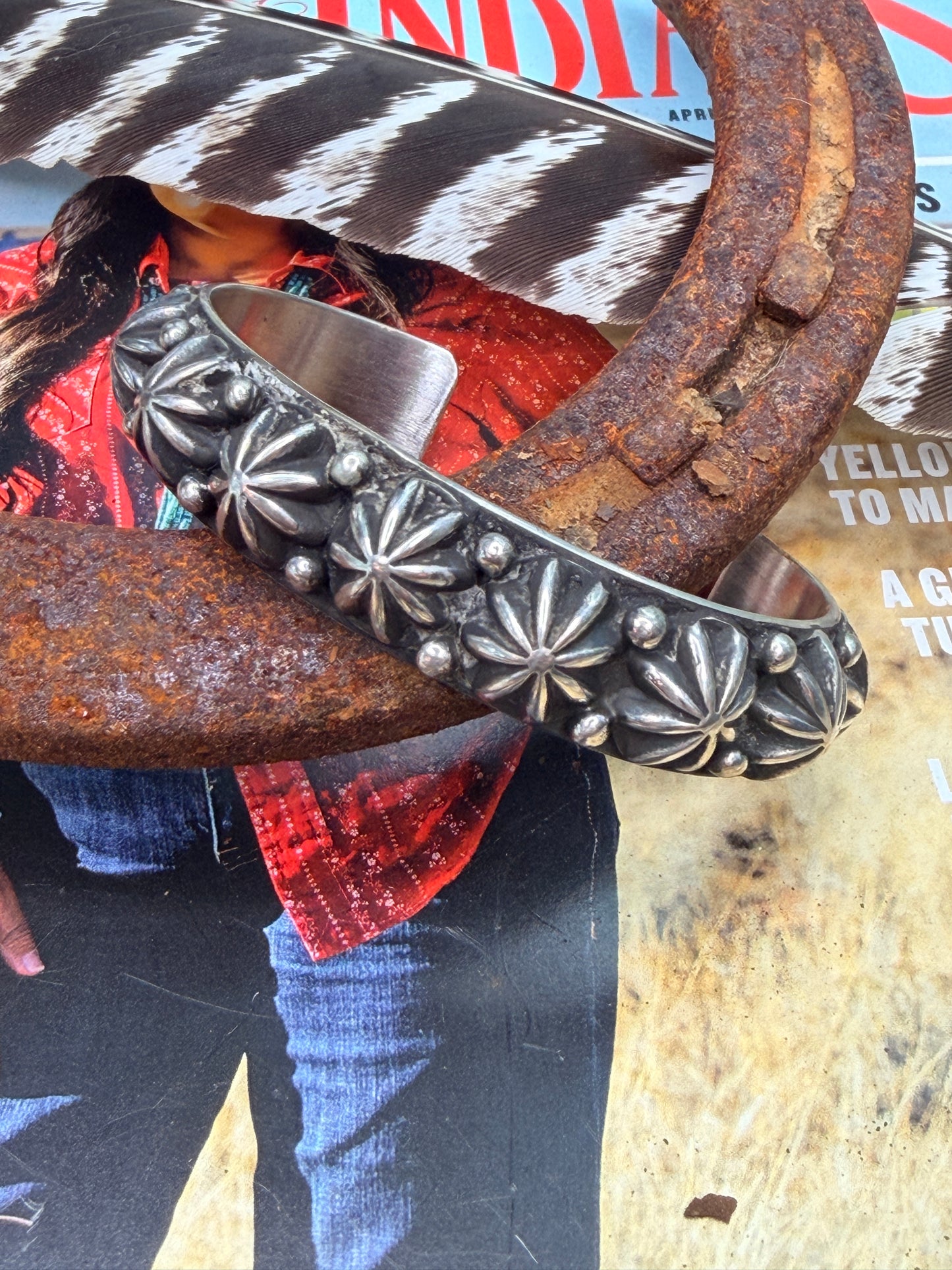 Happy Piasso Sterling Silver Cuff Featuring Domed Star Concho Design