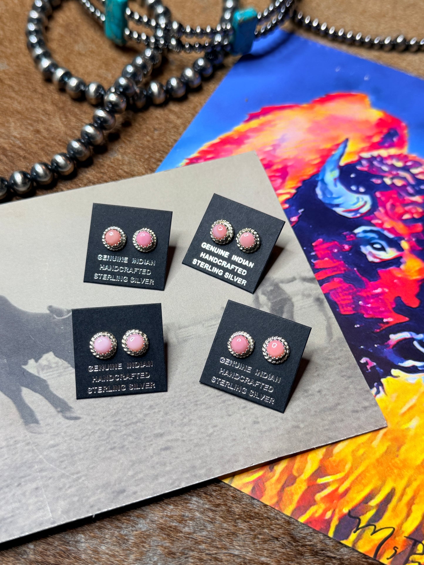 HANDCRAFTED QUEEN PINK CONCH SHELL & STERLING SILVER STUD EARRINGS