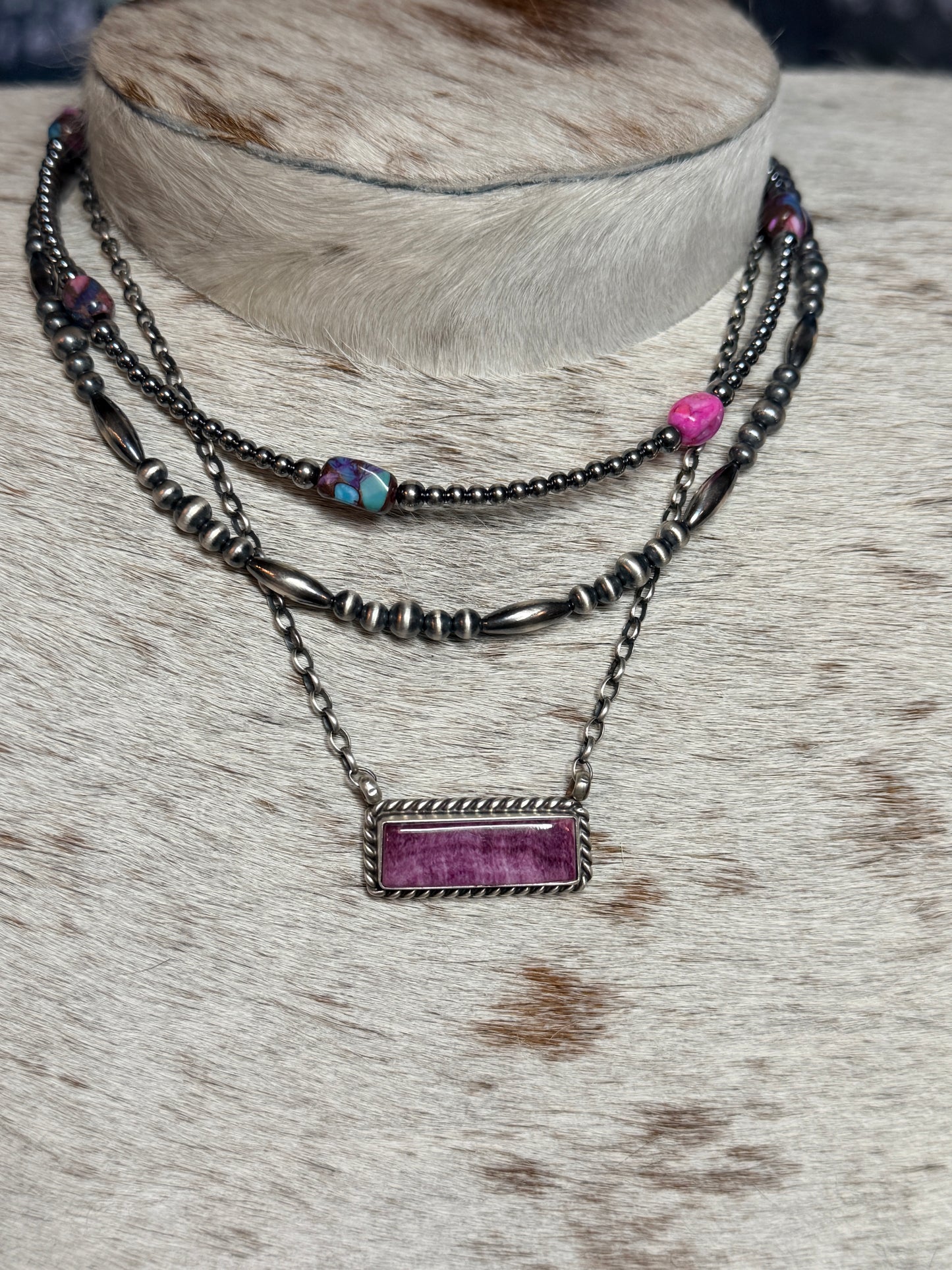 5 Pink dye Turquoise Choker and Sterling Silver Pearls