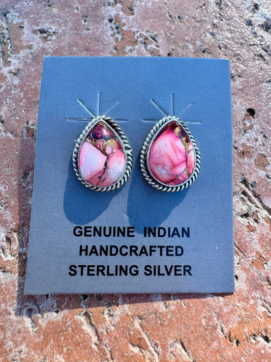 HANDCRAFTED STERLING SILVER & ROSE DAHLIA STUD EARRINGS