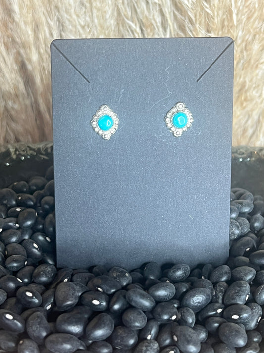 Kingman Turquoise Studs with Sterling Silver by Arlen Quetawki