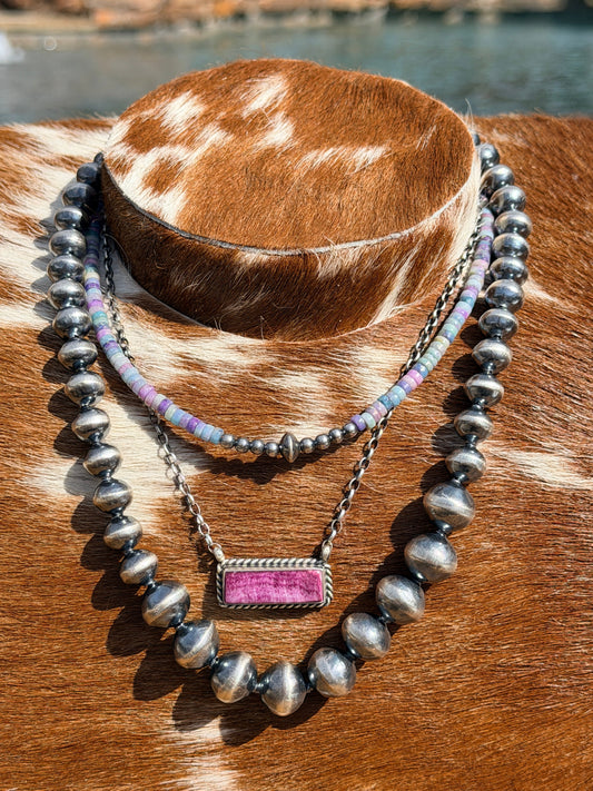 Sterling Silver Pearls choker and Purple Dolomite Heishi