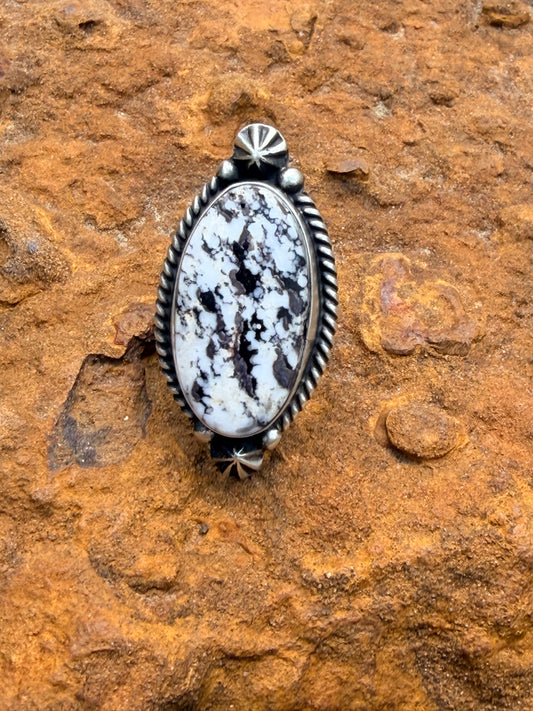 Authentic White Buffalo With Starburst and Rope Detail Adjustable Ring