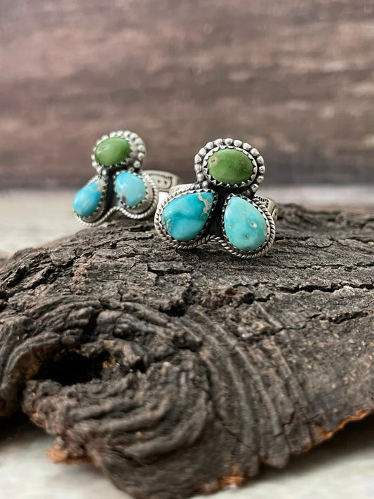 HANDMADE STERLING SILVER SONORAN WITH WHITE TURQUOISE ADJUSTABLE RING