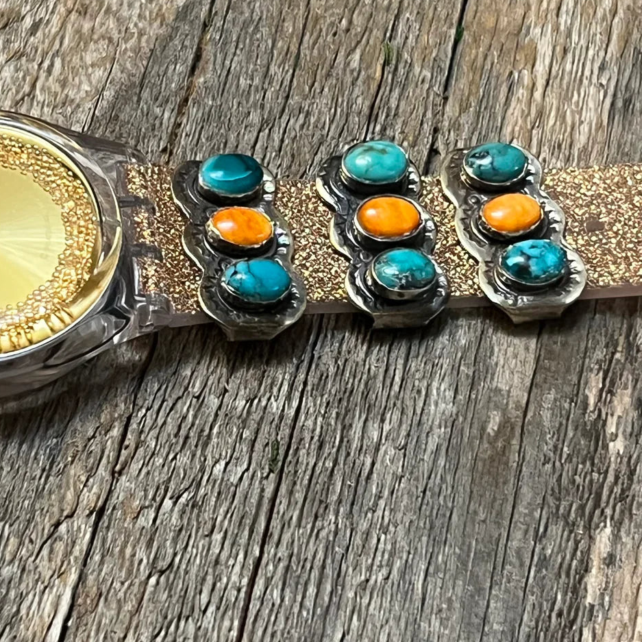 HANDMADE STERLING SILVER TURQUOISE & ORANGE SPINY WATCH CHARM