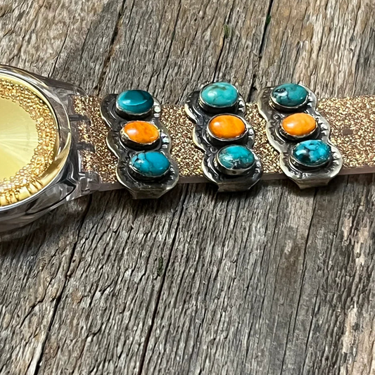 HANDMADE STERLING SILVER TURQUOISE & ORANGE SPINY WATCH CHARM