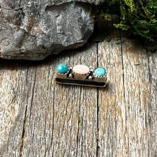 HANDMADE STERLING SILVER TURQUOISE & PINK CONCH WATCH CHARM