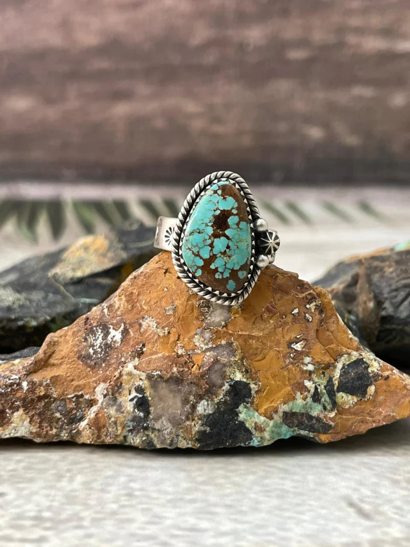 HANDMADE STERLING SILVER NUMBER 8 TURQUOISE ADJUSTABLE RING