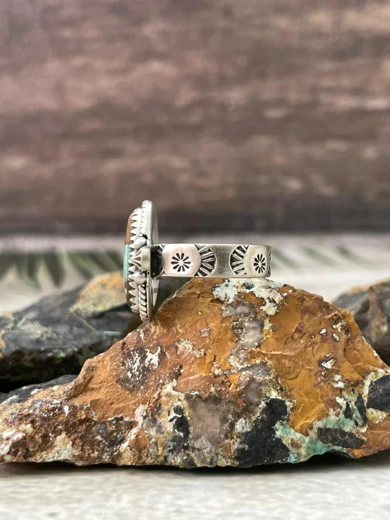HANDMADE STERLING SILVER NUMBER 8 TURQUOISE ADJUSTABLE RING