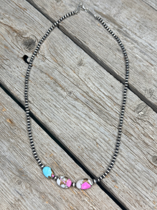 Sterling Silver Pearls with Cotton Candy Stones Necklace