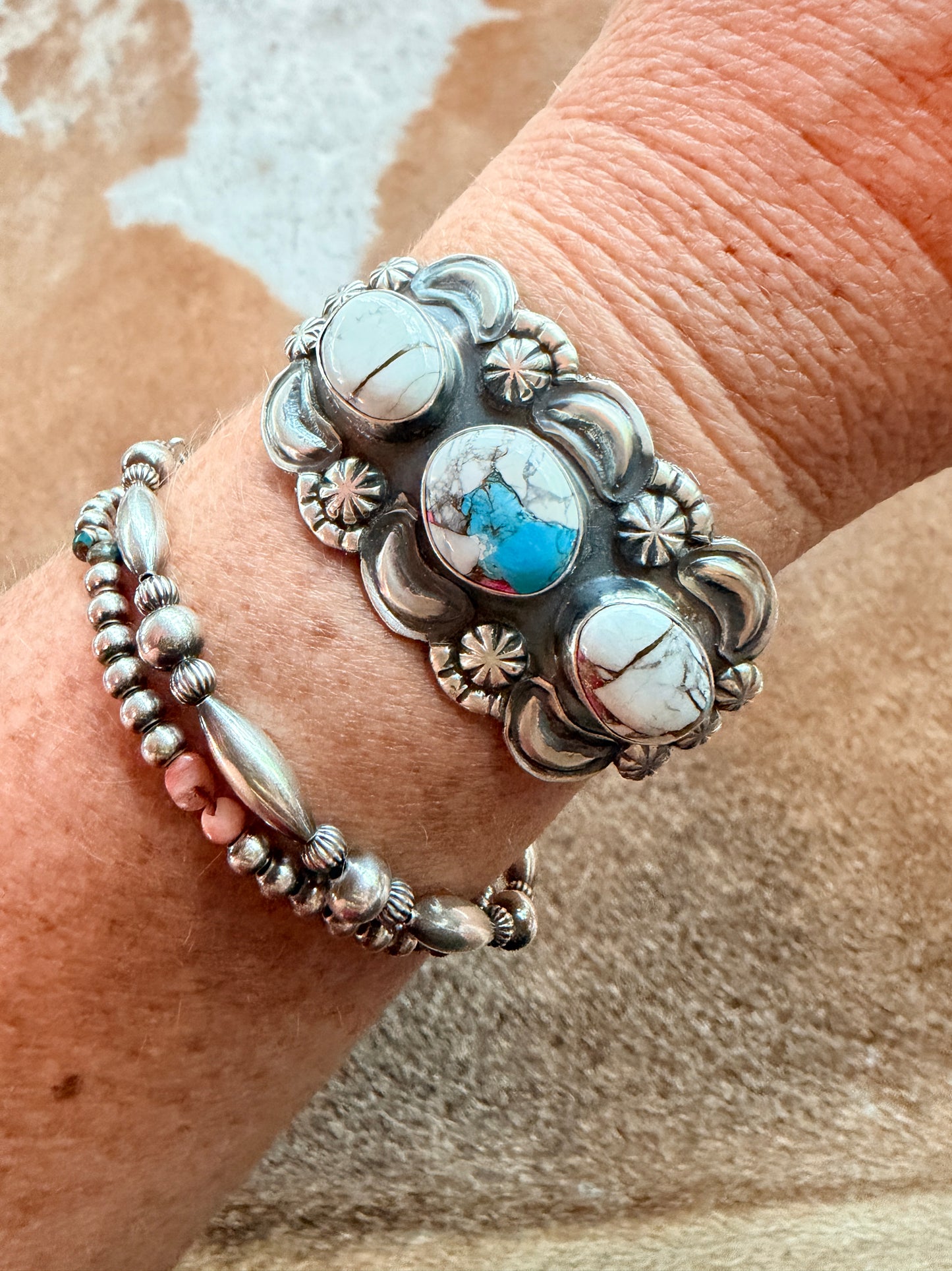 Jeff James Jr. Navajo Cotton Candy Turquoise Cuff