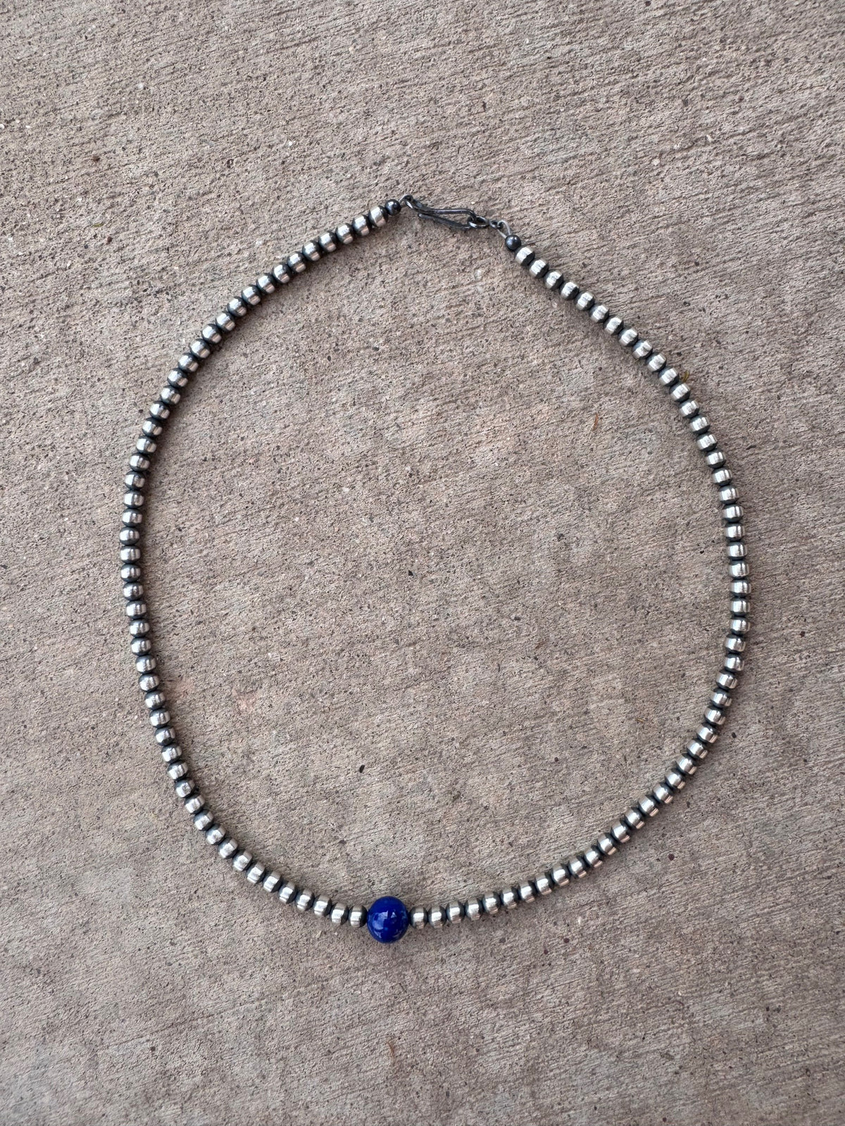 Native Made Lapis and Sterling Silver 4mm Pearl Necklace 20”