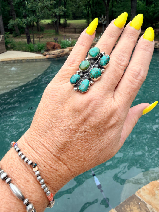 6 Stone Sonoran Gold Turquoise Ring by Sheila Becenti size 7