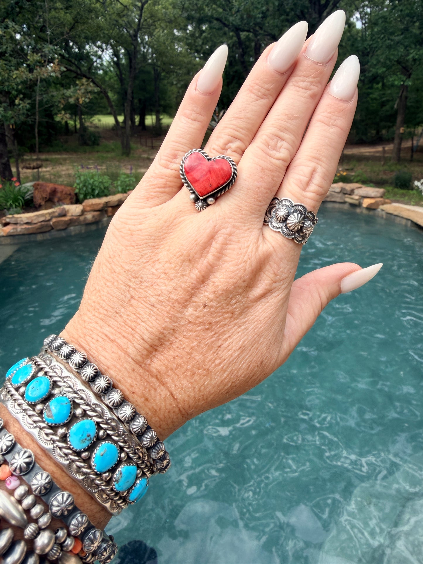 Authentic Adjustable Native Made Navajo Sterling Silver Spiny Oyster Heart Ring By I Kee.