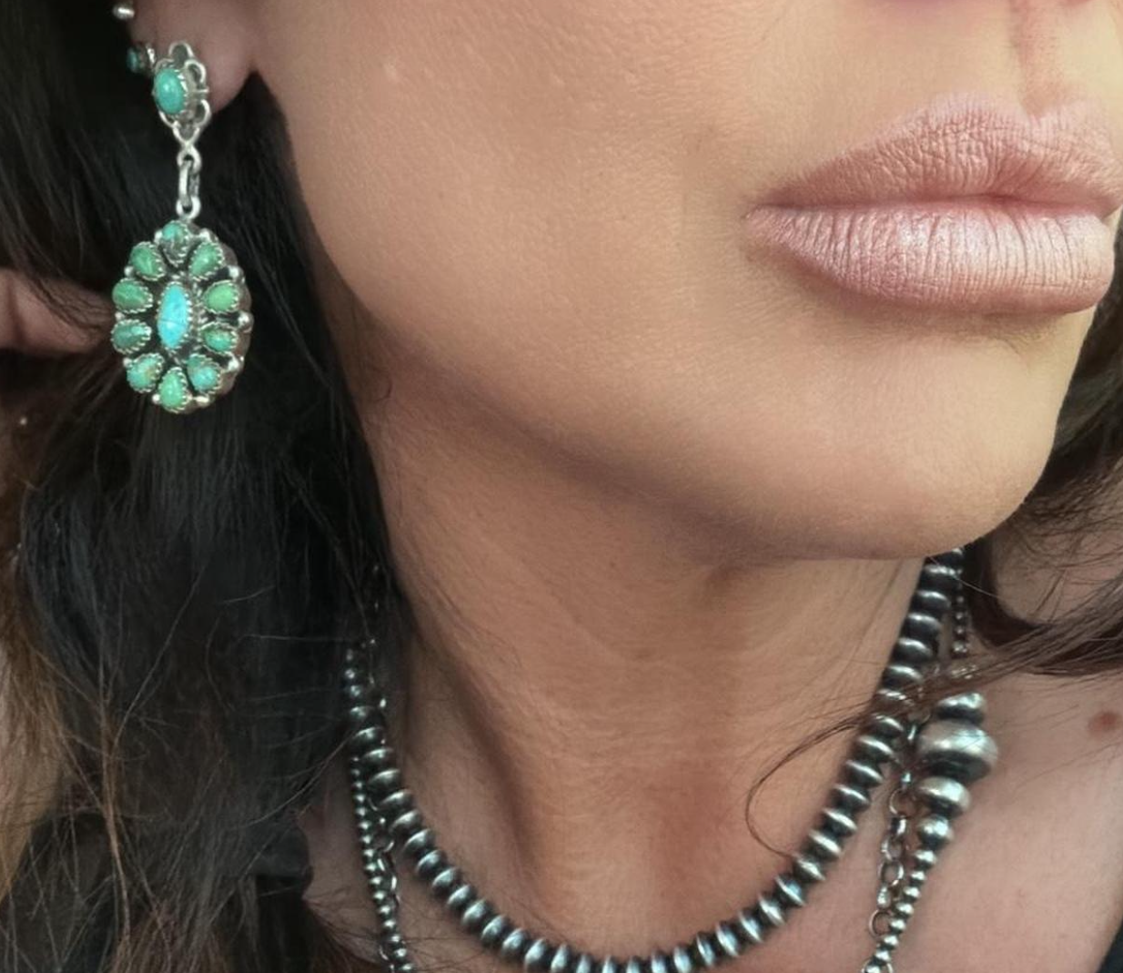 Handmade Kingman Turquoise and Sterling Silver Cluster Post Dangle Earrings