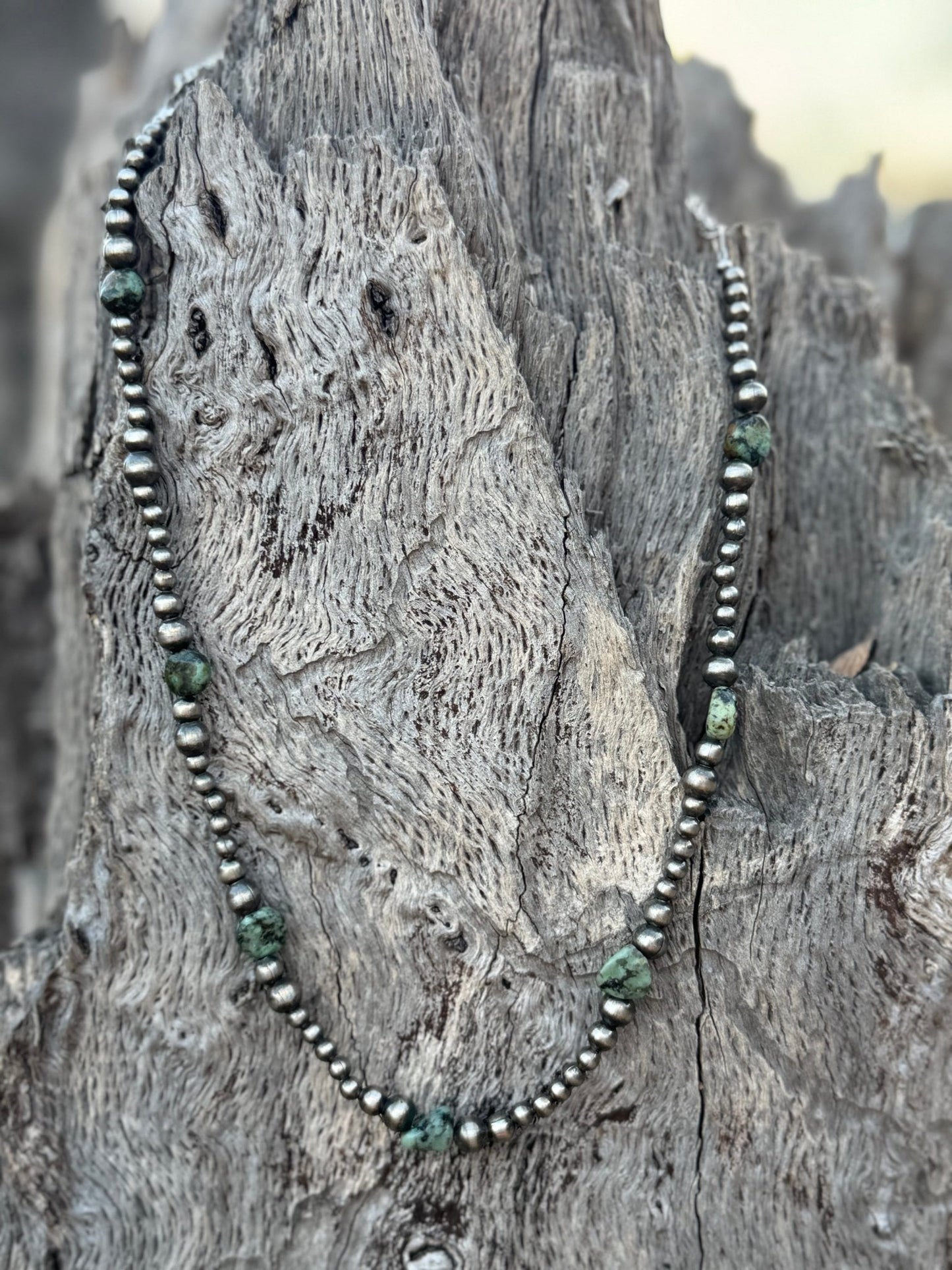 Sterling Silver Turquoise Flats Beaded Necklace
