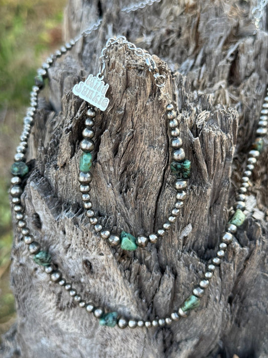 Sterling Silver Turquoise Flats Beaded Necklace
